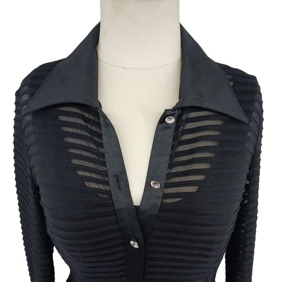 JS Collection Black Mesh Striped Shirt & Tank Top Set Ringstones Button Size 6 - Picture 3 of 16